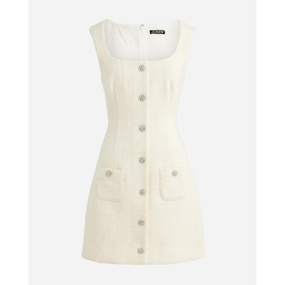 NWT J.Crew Sophia Sleeveless Mini in Natural Tweed Jewel Buttons Dress 2